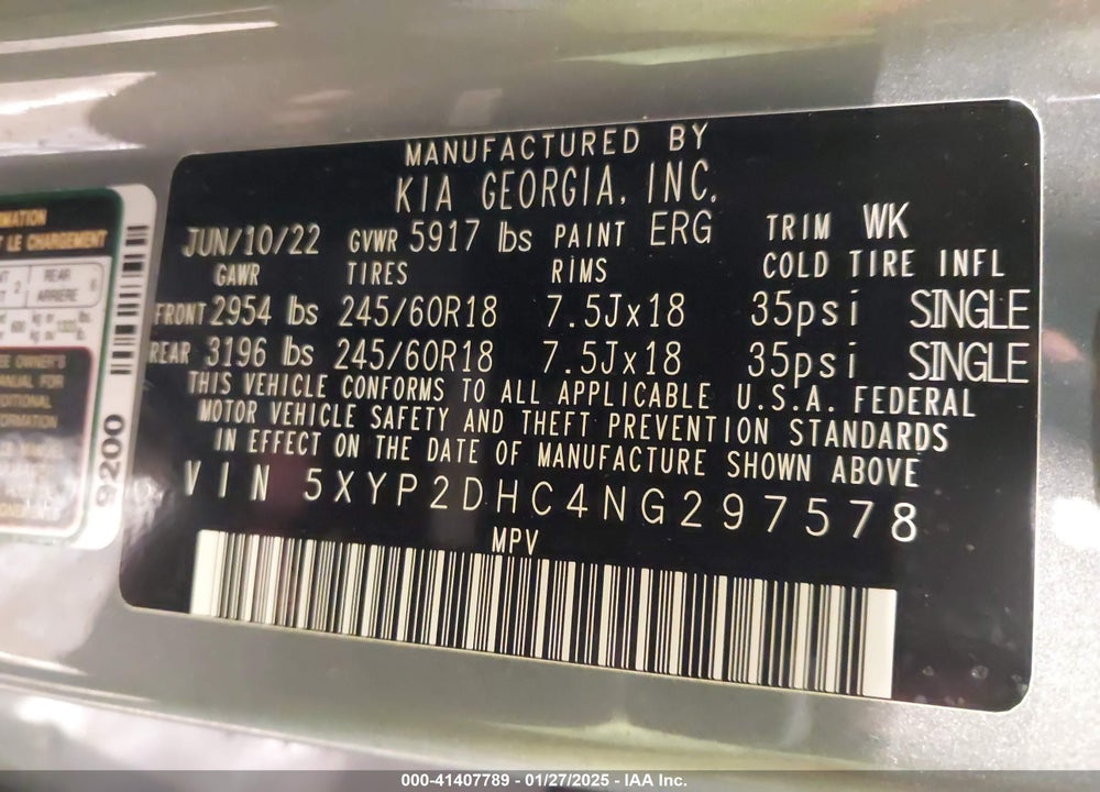2022 KIA TELLURIDE VIN: 5XYP2DHC4NG297578