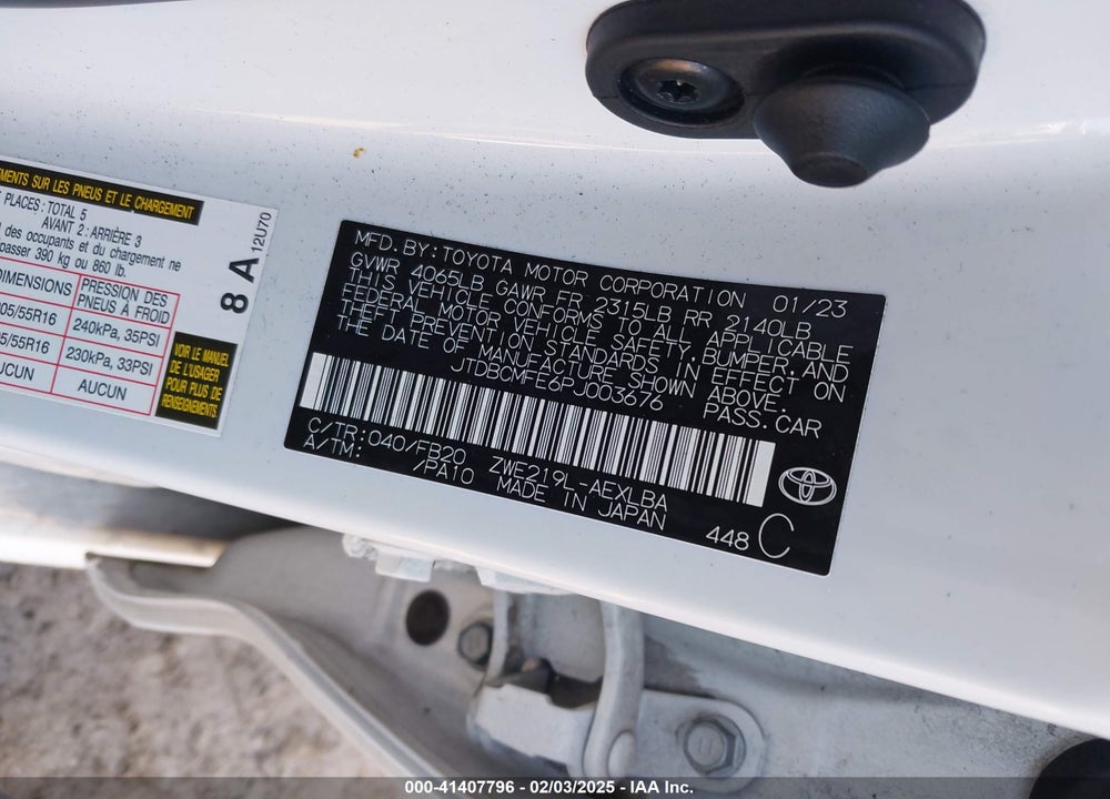 2024 TOYOTA COROLLA VIN: JTDBCMFE6PJ003676