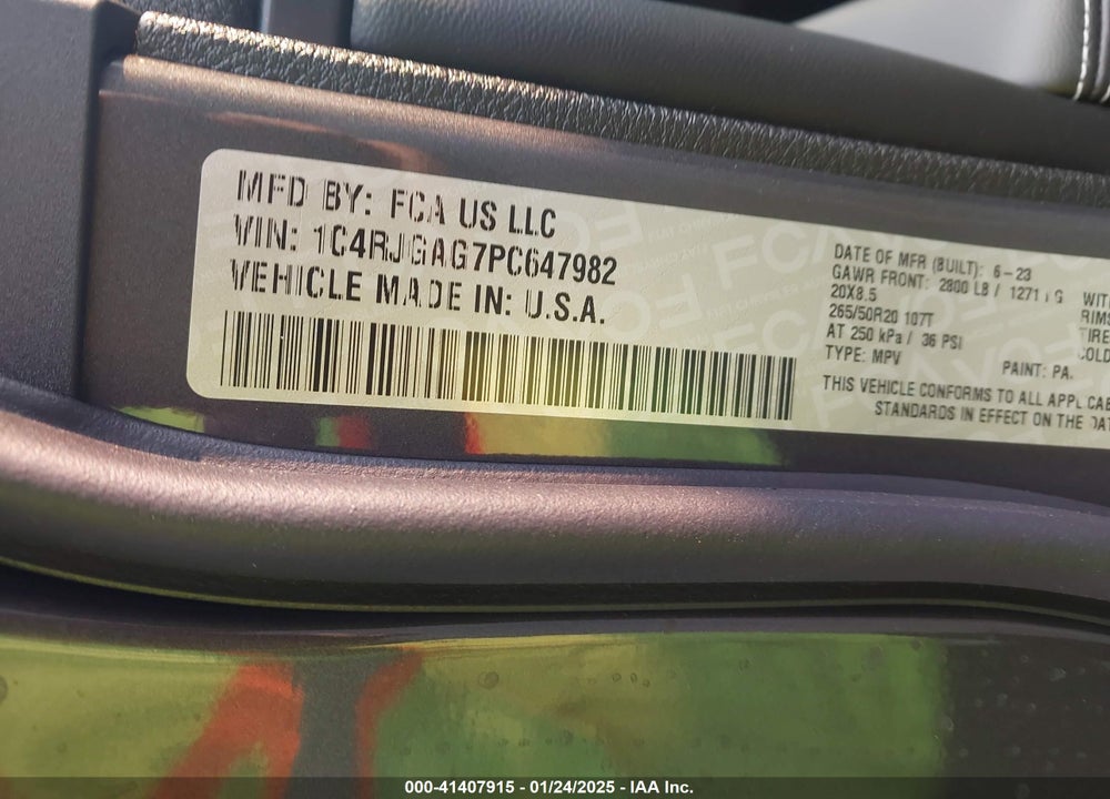 2023 JEEP GRAND CHEROKEE VIN: 1C4RJGAG7PC647982