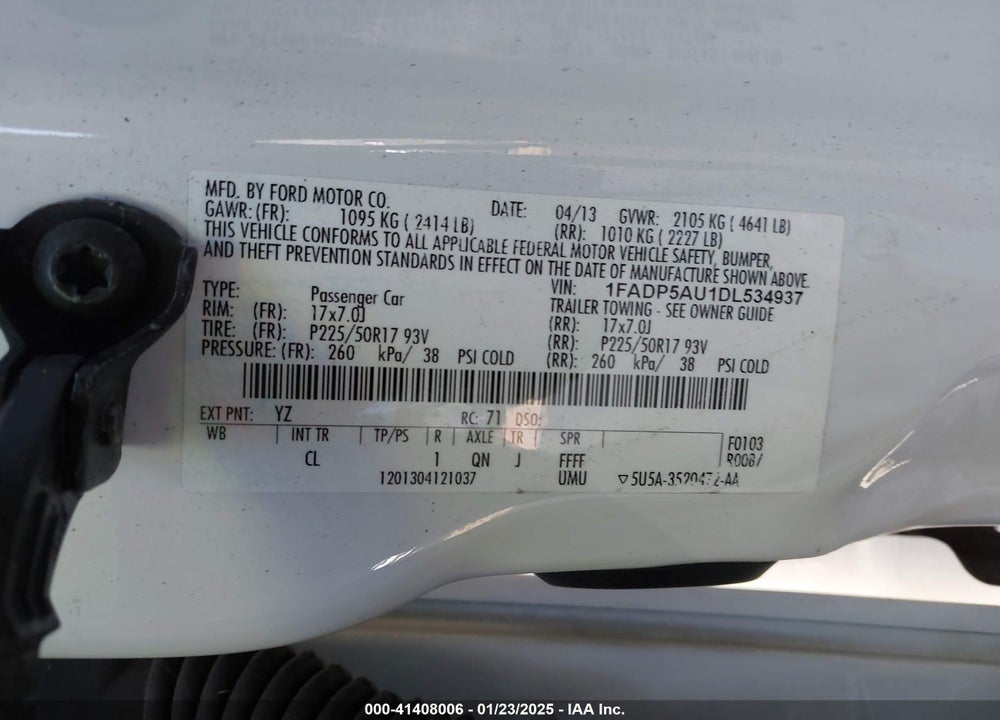 2013 FORD C-MAX HYBRID VIN: 1FADP5AU1DL534937