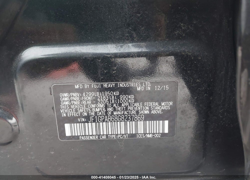 2016 SUBARU IMPREZA VIN: JF1GPAB68G8237869