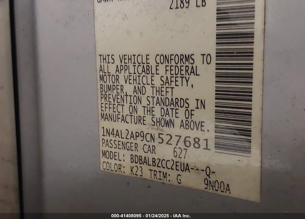 2012 NISSAN ALTIMA VIN: 1N4AL2AP9CN527681