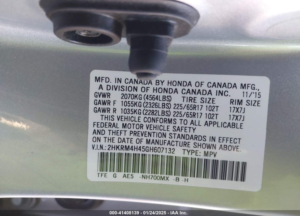 2016 HONDA CR-V SE VIN: 2HKRM4H45GH607132