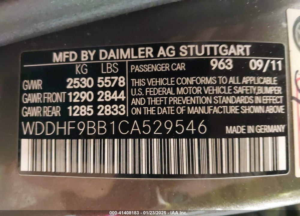 2012 MERCEDES-BENZ E 550 VIN: WDDHF9BB1CA529546