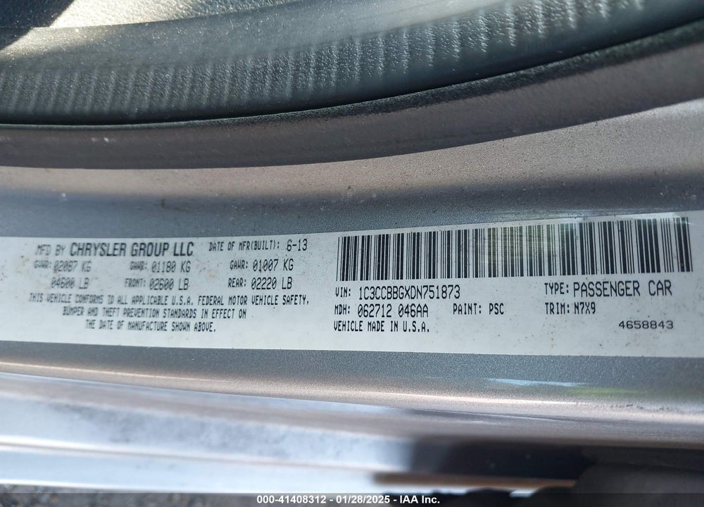 2013 CHRYSLER 200 VIN: 1C3CCBBGXDN751873