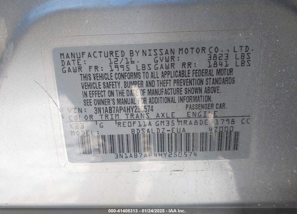 2017 NISSAN SENTRA VIN: 3N1AB7AP4HY250574