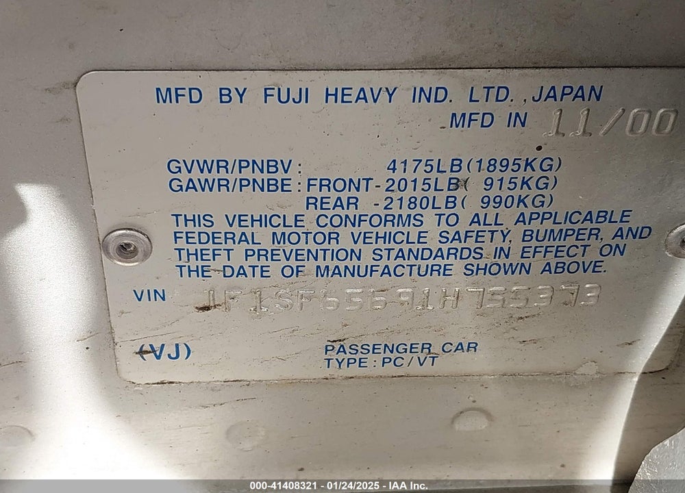2001 SUBARU FORESTER S VIN: JF1SF65691H755373