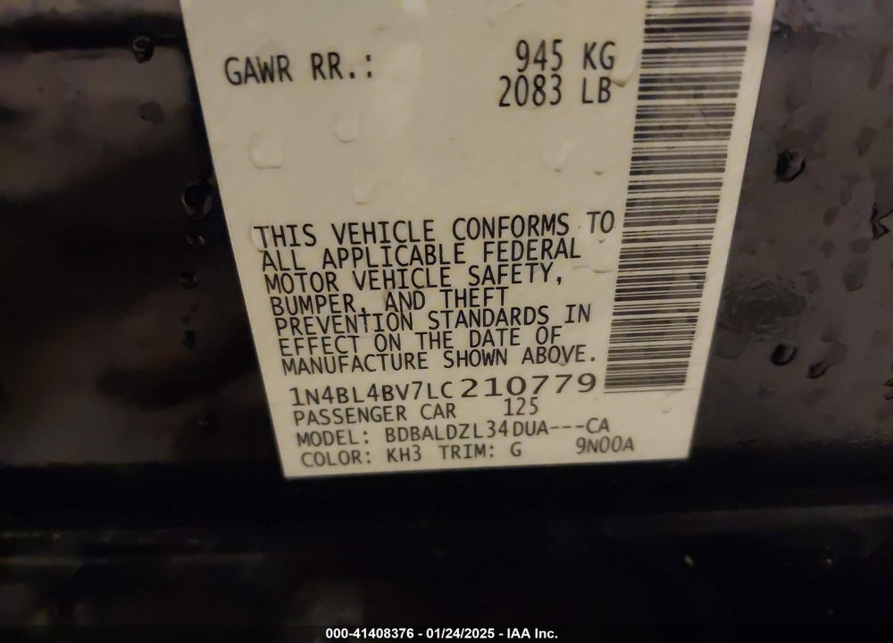 2020 NISSAN ALTIMA VIN: 1N4BL4BV7LC210779