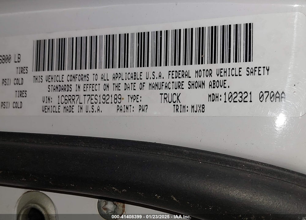 2014 RAM 1500 BIG HORN VIN: 1C6RR7LT7ES192189