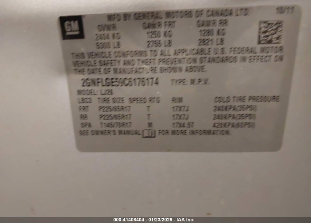 2012 CHEVROLET EQUINOX LTZ VIN: 2GNFLGE59C6176174