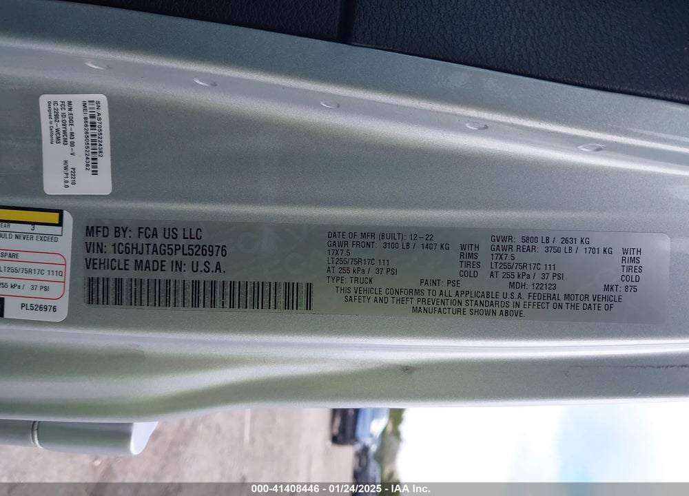 2023 JEEP GLADIATOR WILLYS 4X4 VIN: 1C6HJTAG5PL526976