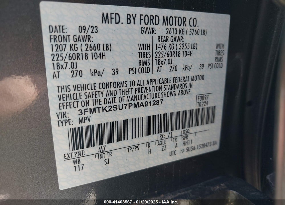 2023 FORD MUSTANG MACH-E VIN: 3FMTK2SU7PMA91287
