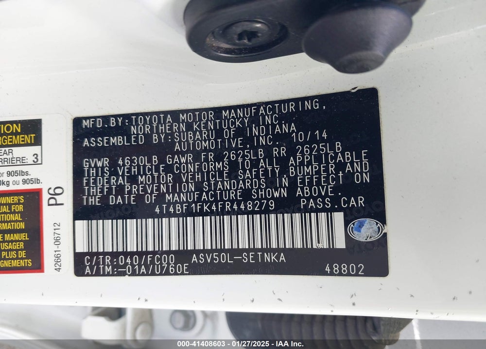 2015 TOYOTA CAMRY LE VIN: 4T4BF1FK4FR448279