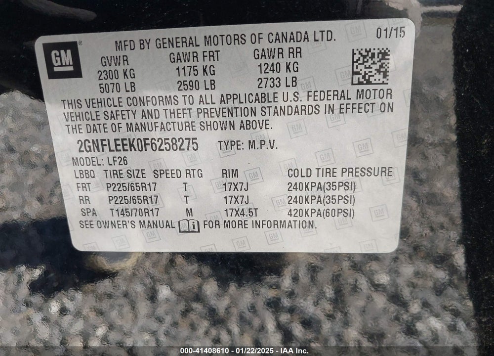 2015 CHEVROLET EQUINOX LS VIN: 2GNFLEEK0F6258275