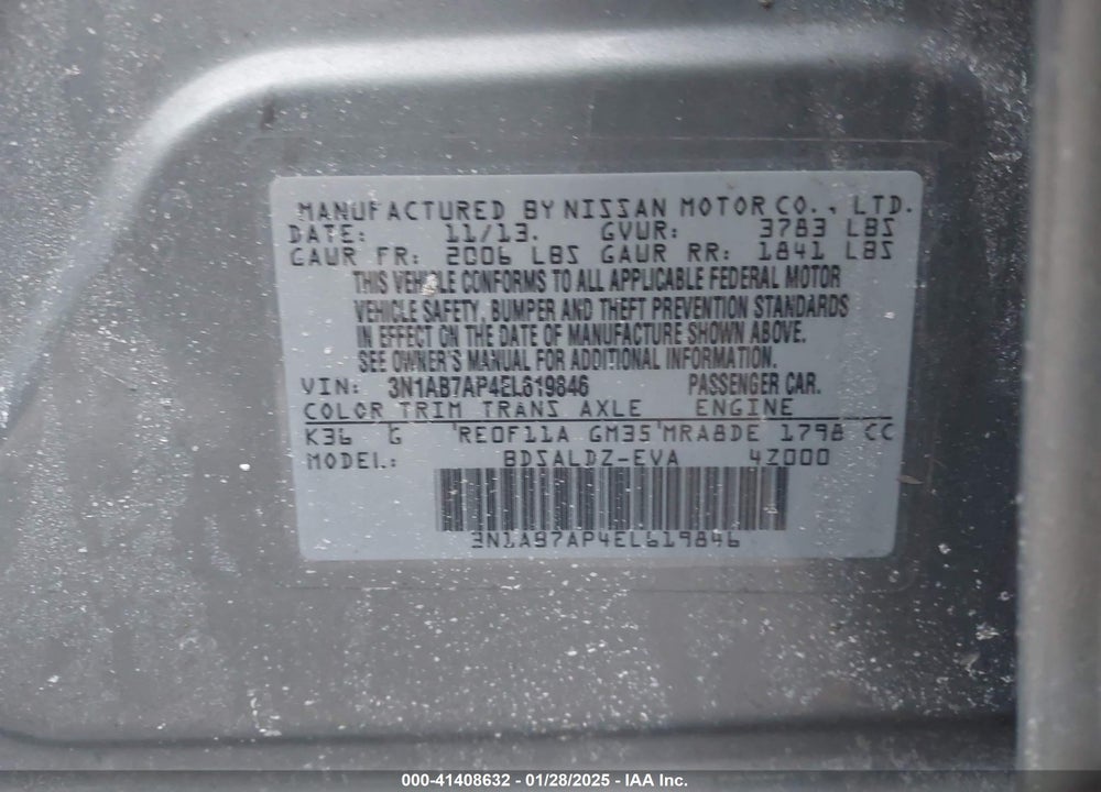 2014 NISSAN SENTRA VIN: 3N1AB7AP4EL619846