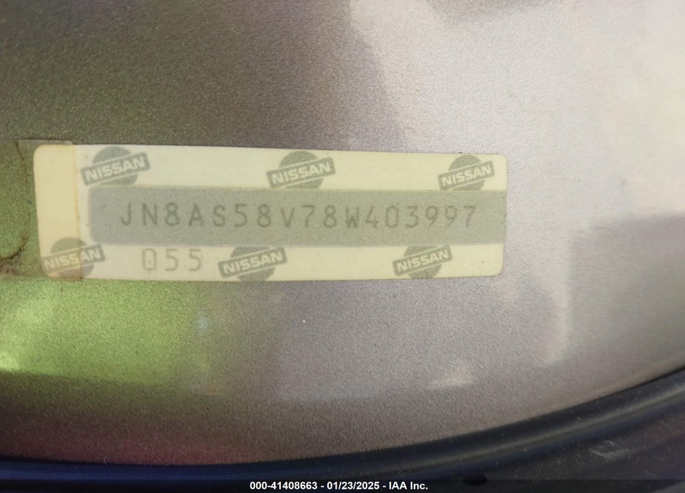 2008 NISSAN ROGUE S VIN: JN8AS58V78W403997