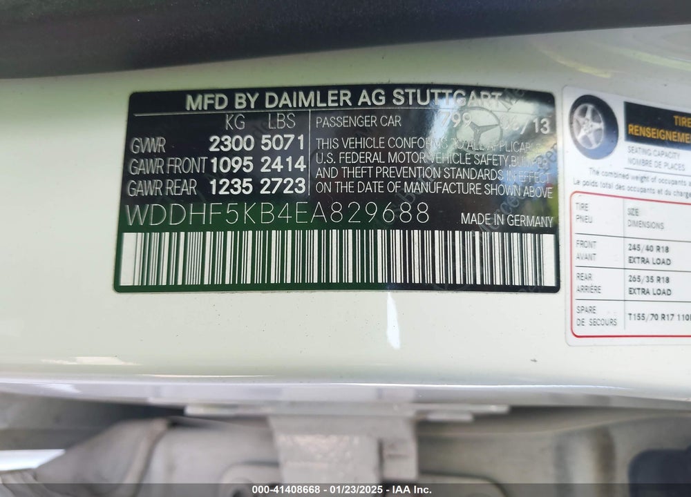 2014 MERCEDES-BENZ E 350 VIN: WDDHF5KB4EA829688