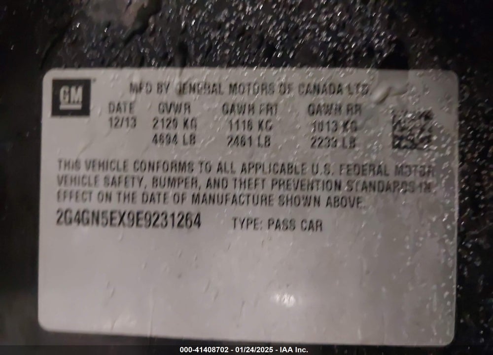 2014 BUICK REGAL VIN: 2G4GN5EX9E9231264