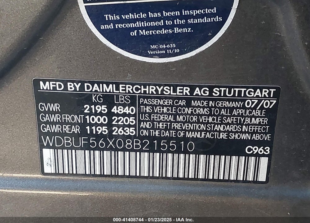2008 MERCEDES-BENZ E 350 VIN: WDBUF56X08B215510