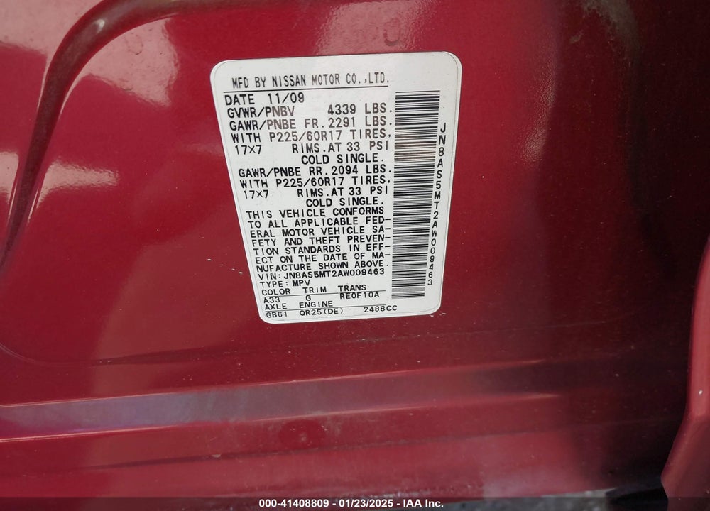 2010 NISSAN ROGUE VIN: JN8AS5MT2AW009463