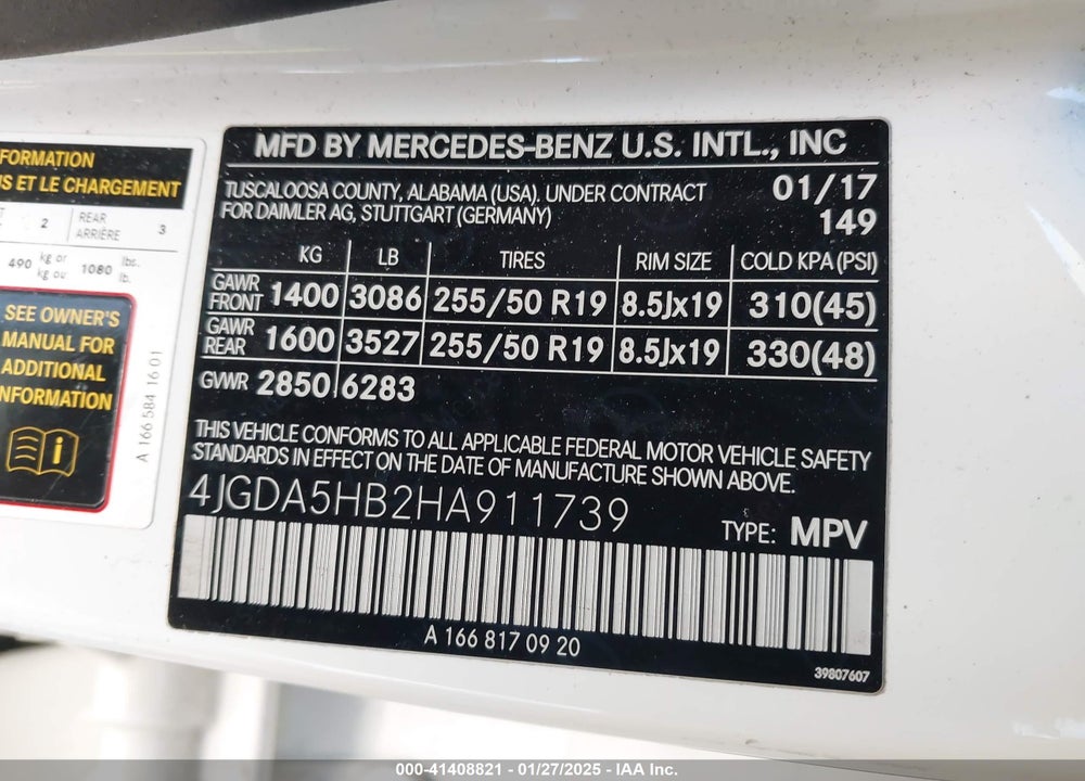 2017 MERCEDES-BENZ GLE VIN: 4JGDA5HB2HA911739