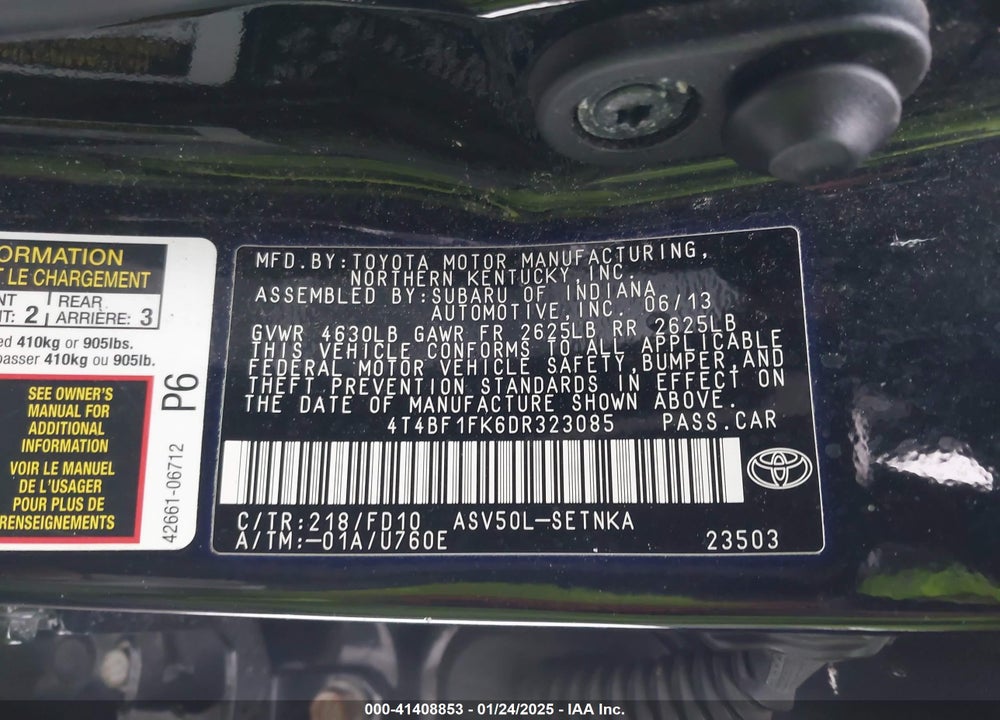 2013 TOYOTA CAMRY LE VIN: 4T4BF1FK6DR323085