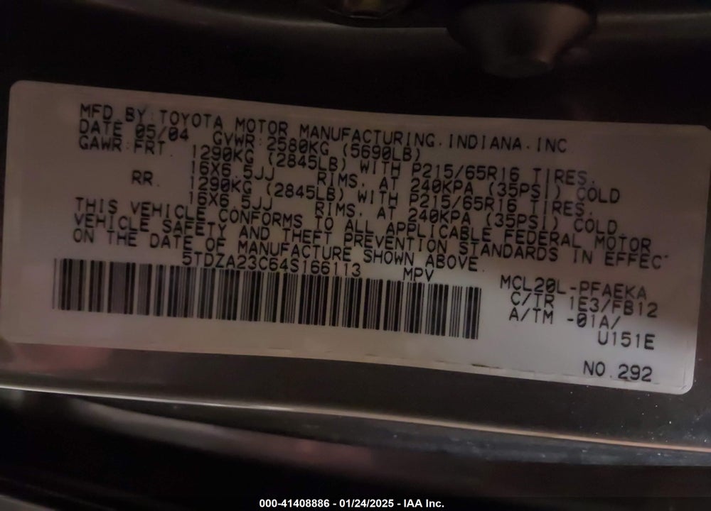2004 TOYOTA SIENNA LE VIN: 5TDZA23C64S166113