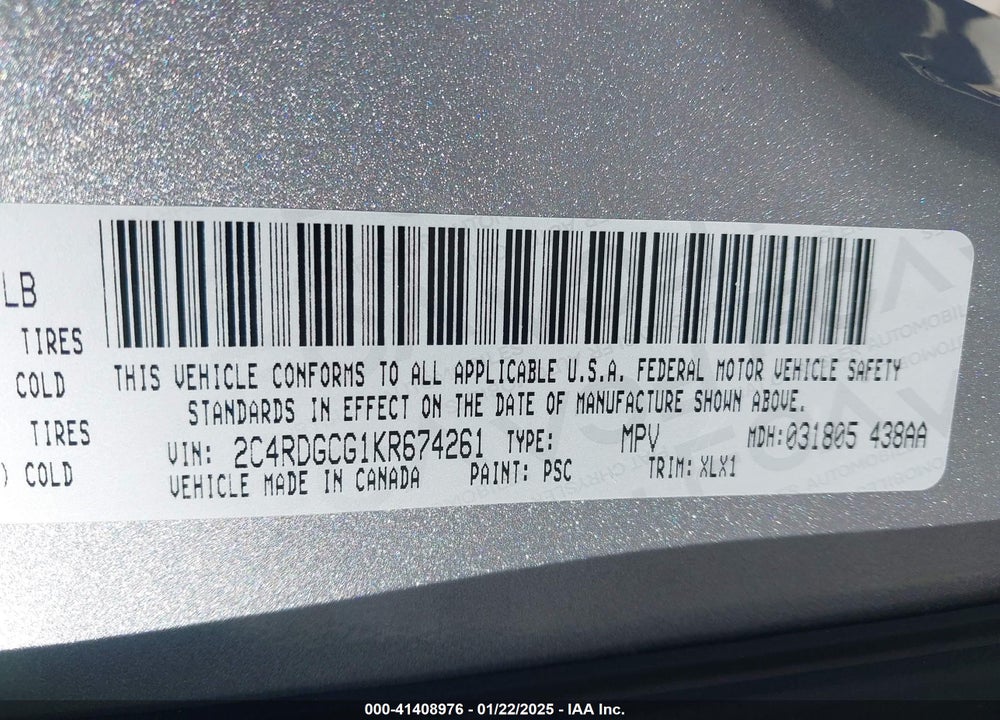 2019 DODGE GRAND CARAVAN SXT VIN: 2C4RDGCG1KR674261