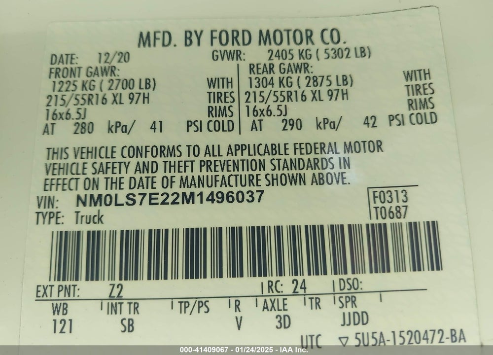 2021 FORD TRANSIT CONNECT XL CARGO VAN VIN: NM0LS7E22M1496037