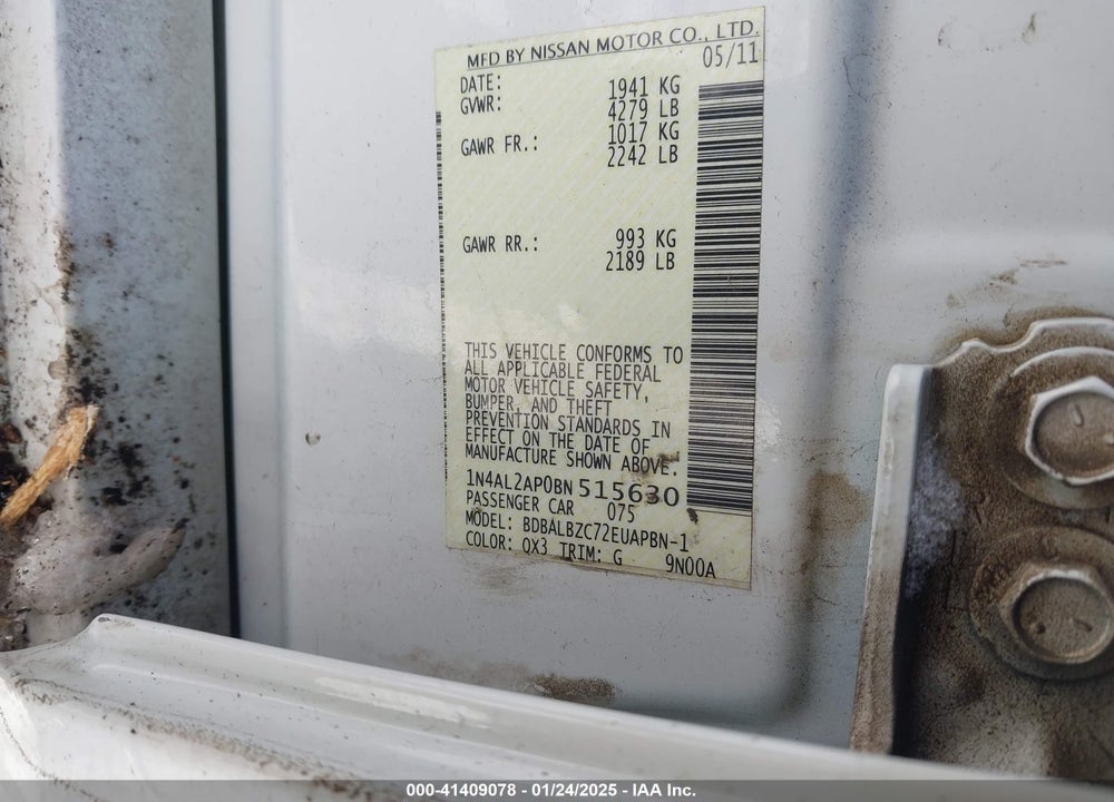 2011 NISSAN ALTIMA VIN: 1N4AL2AP0BN515630