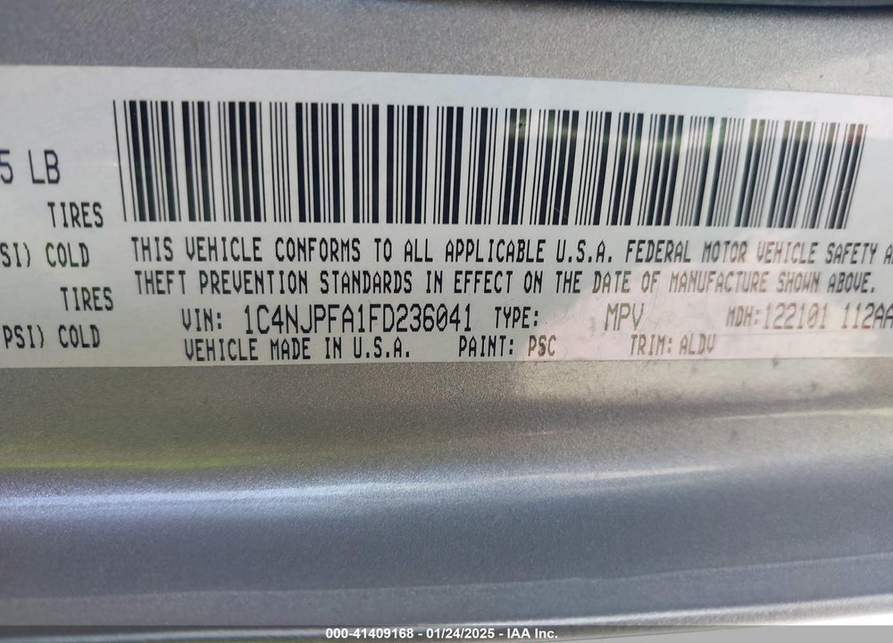 2015 JEEP PATRIOT HIGH ALTITUDE EDITION VIN: 1C4NJPFA1FD236041