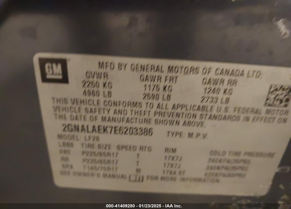 2014 CHEVROLET EQUINOX LS VIN: 2GNALAEK7E6203386