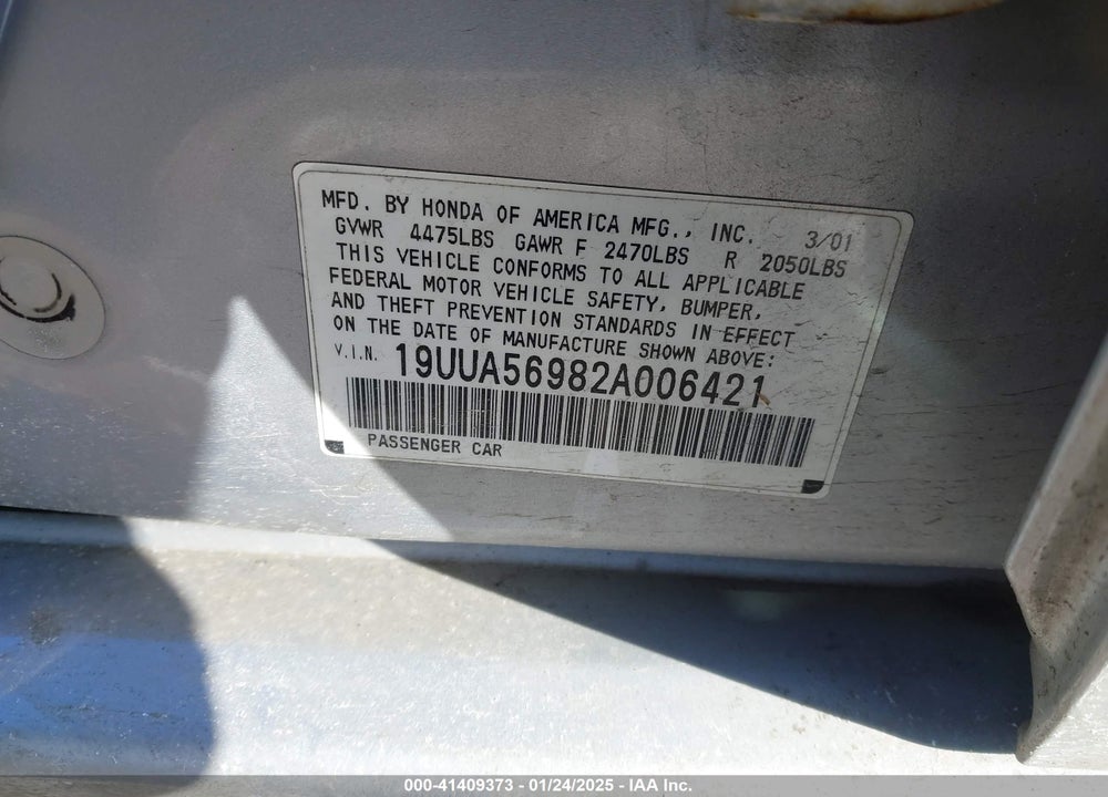 2002 ACURA TL 3.2 TYPE S VIN: 19UUA56982A006421