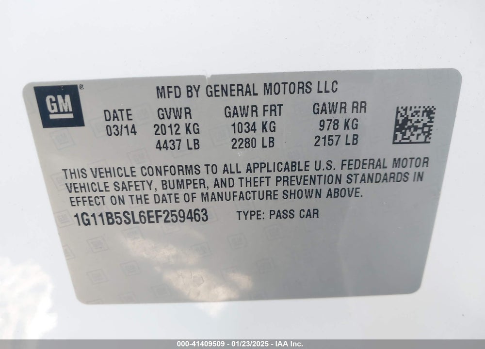 2014 CHEVROLET MALIBU VIN: 1G11B5SL6EF259463