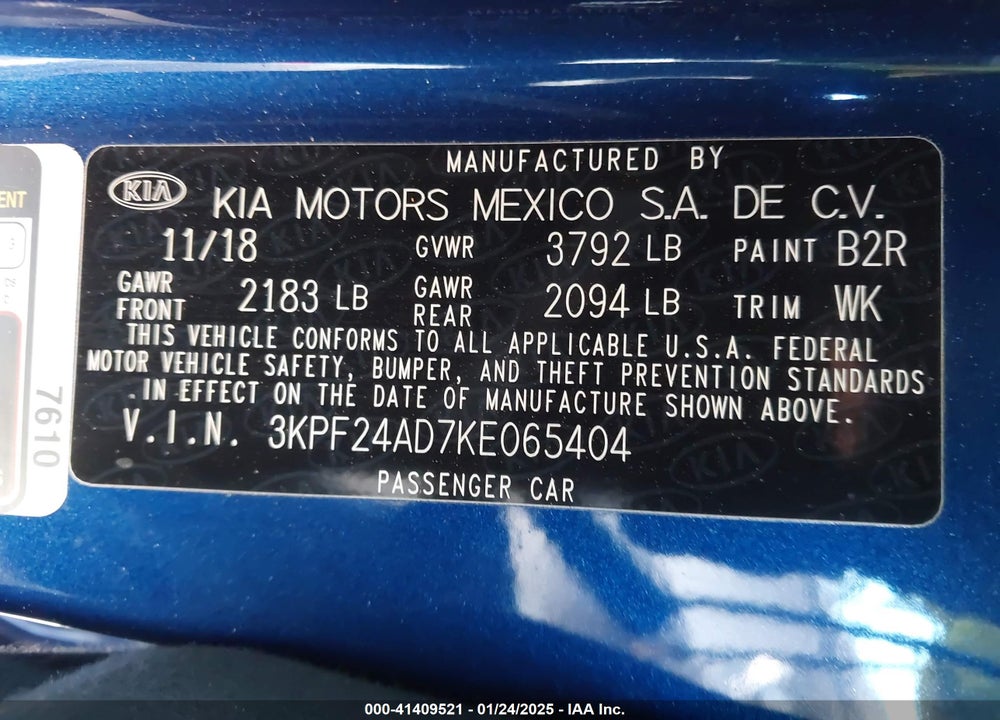 2019 KIA FORTE VIN: 3KPF24AD7KE065404