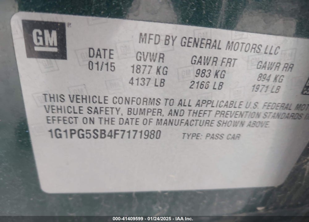 2015 CHEVROLET CRUZE VIN: 1G1PG5SB4F7171980