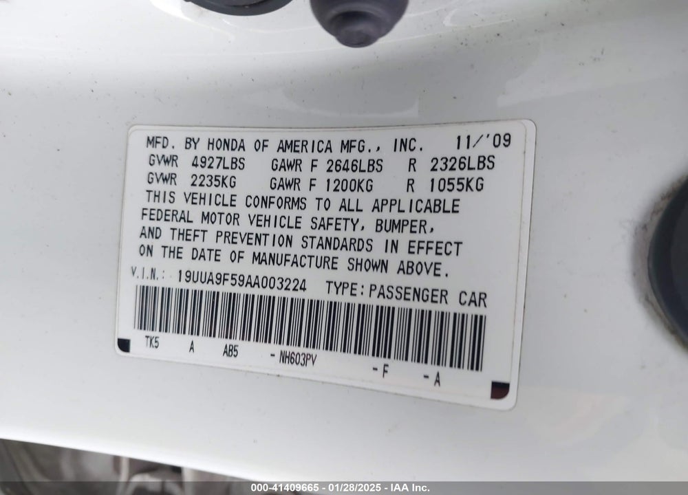 2010 ACURA TL 3.7 VIN: 19UUA9F59AA003224
