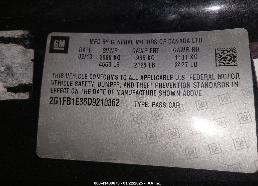 2013 CHEVROLET CAMARO VIN: 2G1FB1E36D9210362