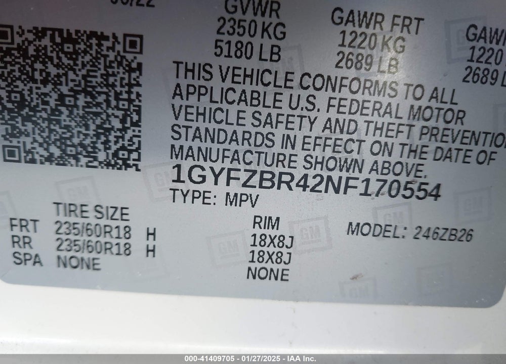 2022 CADILLAC XT4 VIN: 1GYFZBR42NF170554