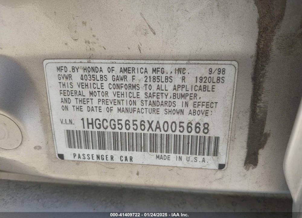1999 HONDA ACCORD EX VIN: 1HGCG5656XA005668