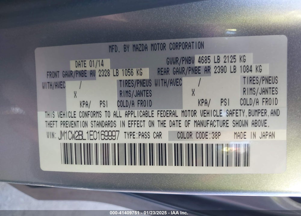 2014 MAZDA MAZDA5 VIN: JM1CW2BL1E0169997