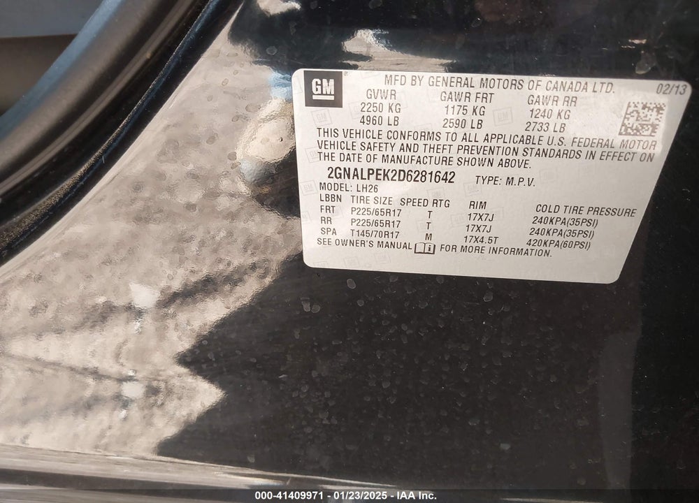 2013 CHEVROLET EQUINOX 2LT VIN: 2GNALPEK2D6281642