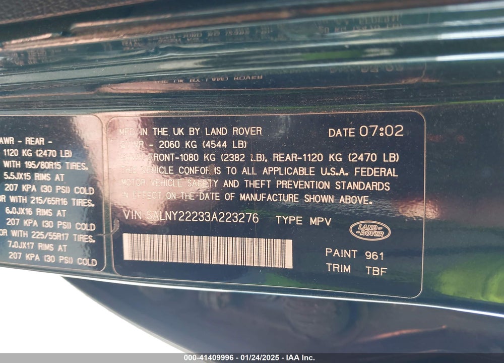 2003 LAND ROVER FREELANDER SE VIN: SALNY22233A223276