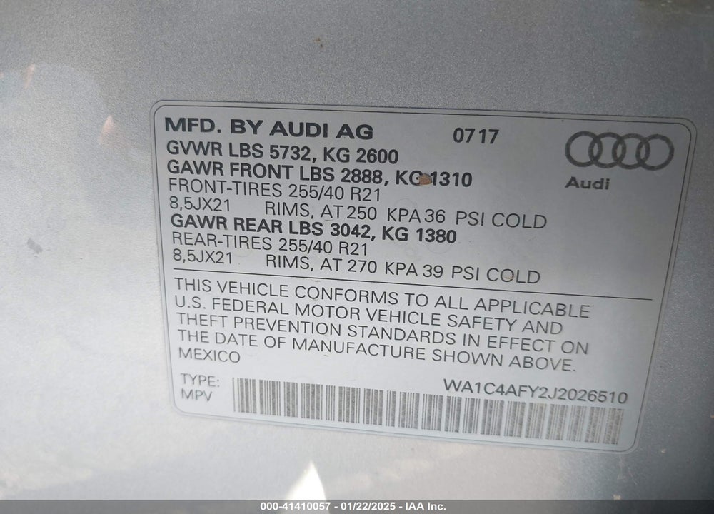 2018 AUDI SQ5 3.0T PREMIUM PLUS VIN: WA1C4AFY2J2026510