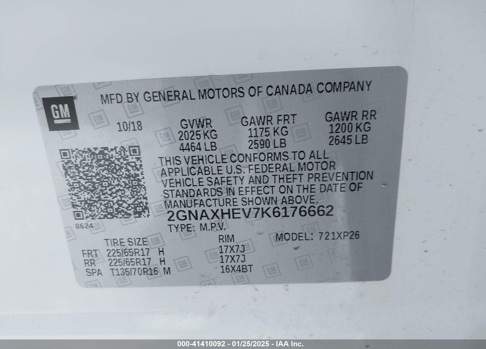 2019 CHEVROLET EQUINOX LS VIN: 2GNAXHEV7K6176662