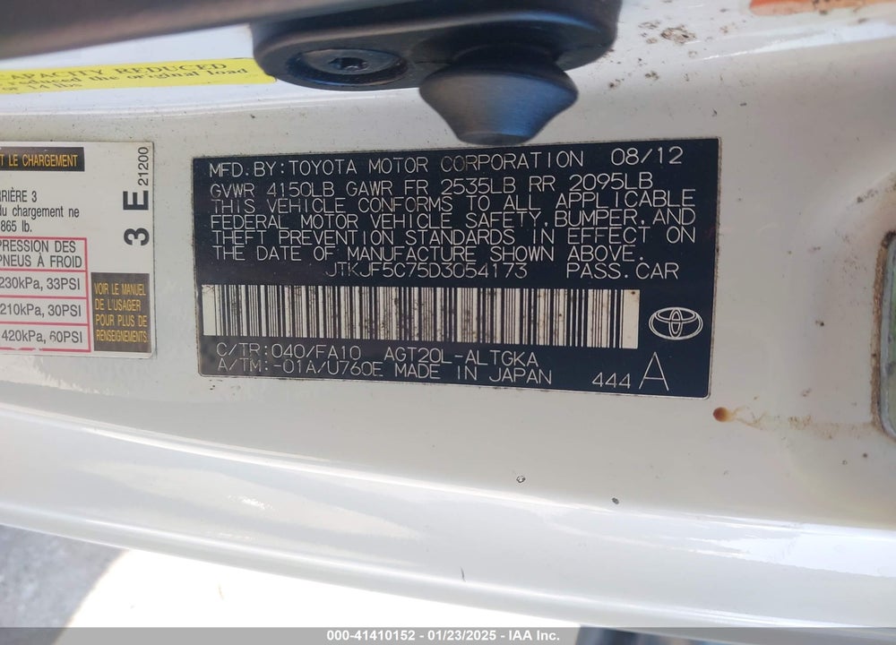 2013 SCION TC VIN: JTKJF5C75D3054173