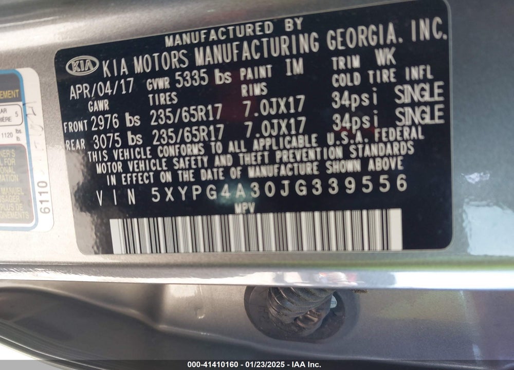 2018 KIA SORENTO 2.4L LX VIN: 5XYPG4A30JG339556