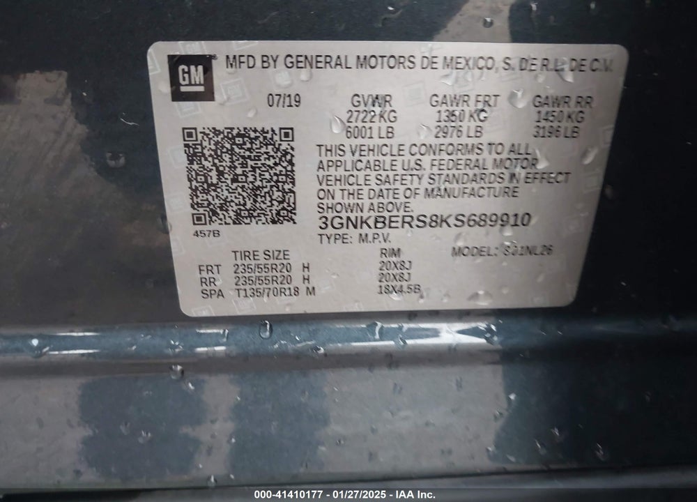 2019 CHEVROLET BLAZER VIN: 3GNKBERS8KS689910