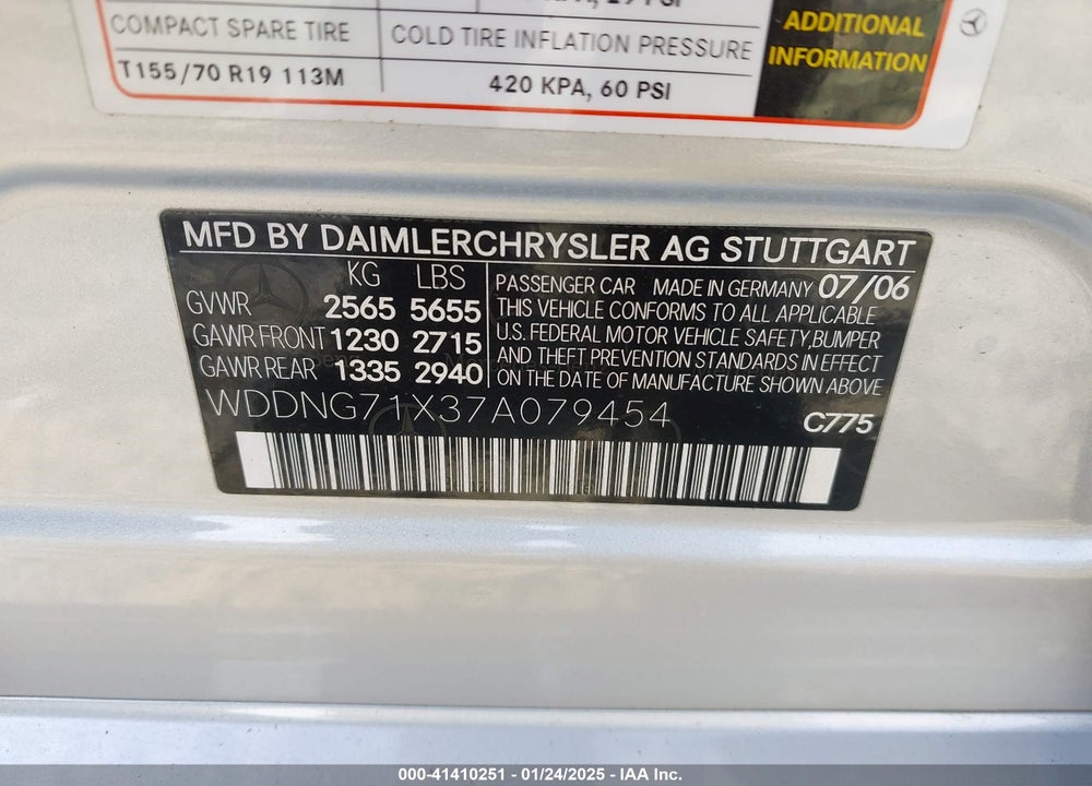 2007 MERCEDES-BENZ S 550 VIN: WDDNG71X37A079454
