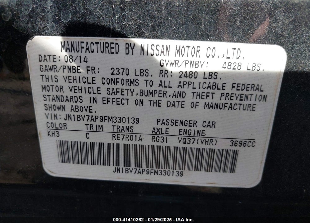 2015 INFINITI Q50 PREMIUM VIN: JN1BV7AP9FM330139